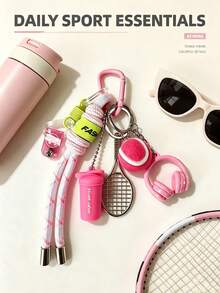 Woven Rope Tennis Theme Creative Pendant Keychain, Tennis Racket Keychain, Sports Water Bottle Earphone Charm, Suitable For Gym Bag, Car Keys, Unisex - Multicolor - View 5