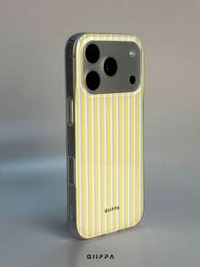 GIIPPA 1pc Yellow Striped Pattern Design Phone 17 Pro Max Phone Case, Compatible With Phone 16 Pro Max, 15 Pro Max, 14 Pro Max, Korean-Style High-End Fashion Fun Phone Case, Compatible With 11/12/13/14/15/16 Pro Max Plus, Elegant Design Suitable For Men And Women, Perfect Gift For Girlfriend On Christmas, Valentine's Day, Easter, Wedding Season And Birthday! - Yellow - View 2