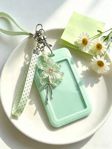 Cute Solid Color ID Card Holder, Crystal Iris Flower Pendant & Polka Dot Wrist Strap Card Sleeve - Student Campus Card/Bus Card Protective Cover/Meal Card Anti-Loss Protector/Access Card Holder, Unisex Portable ID Card Pouch Keychain, Phone & Bag Accessory Pendant, Back To School Essential, Exquisite Gift For Friends & Family, Birthday & Teacher's Day Gift - Multicolor - View 6