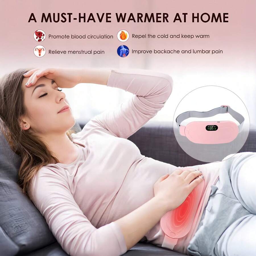 Menstrual Heating Pad, Portable USB Cable, Wireless, 6 Heating Levels, 6 Vibration Massage Modes, For Back And Abdominal Pain Relief - 粉色 - 查看 1