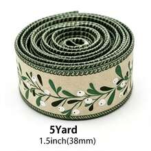1 Roll 1.5 Inch (3.8cm) X 5 Yards Round Edge Jute Ribbon, Green Branch And White Berry Pattern, Christmas Burlap Ribbon, Suitable For Bow Making, Gift Wrapping, DIY Crafts And Party Decoration - 5-yard Plant-based Webbing - View 8