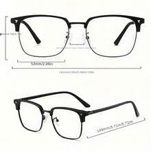 1 Pair Men's Fashion Black Glasses - Classic Square Frame, Clear Lenses, Durable Metal & PC Material, Fashion Half-Rim Design, Eye Protection Function, Daily Wear Glasses | Modern Half-Rim - Clear - View 5