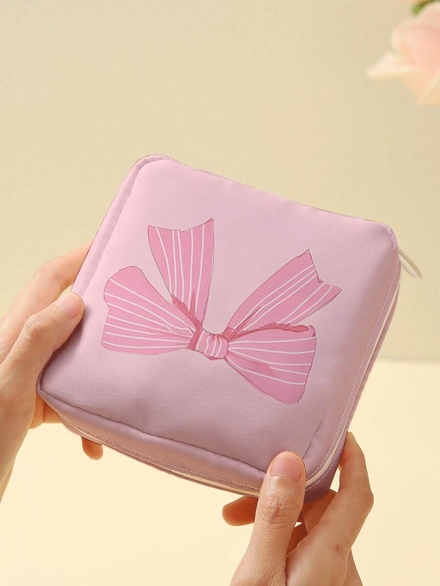 1pc Bowknot & Animal Pattern Sanitary Napkin Storage Bag, Coin Purse, Makeup Bag, Card Holder, Earphone Pouch, Can Hold Coins, Cards, Accessories, Keys, Multi-Functional Storage Bag - Multicolor - View 1