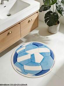 1pc 2026 New - Blue & White Football Round Washable Fluffy Carpet - Soft Bedroom, Living Room, Study, Children's Room Decorative Carpet, Perfect For Daily Home, Holiday, Party, Decorative Carpet, Bedroom Decor, Small Carpet, Carpet, Home Decor, Living Room Carpet, Living Room Small Carpet, Bedroom Carpet, Living Room Home Decor - Multicolor - View 5