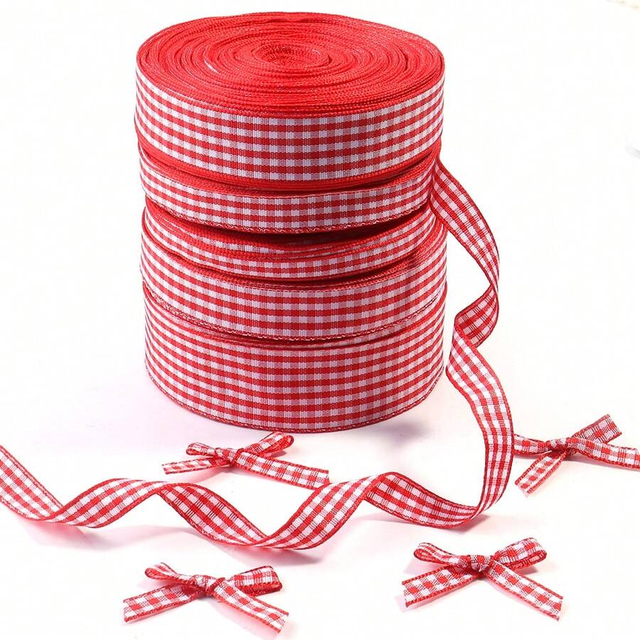 10 Yards/Roll Polyester Plaid Gift Ribbon, 6-25mm Multiple Sizes, Suitable For Holiday Party Gift Bouquet Packaging, Birthday Wedding Christmas New Year Party Scene Decoration, Hair Accessories Bow DIY Webbing