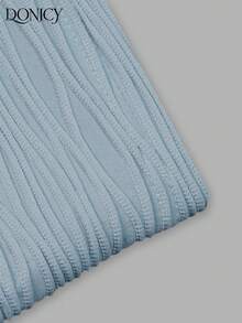 DONICY Gaun Mini Bodycon Leher Halter Elegan untuk Wanita - Gaun Kasual Musim Semi/Panas dengan Aplikasi Bunga, Tekstur Berkerut, Lembut, Halus, dan Ramah Kulit - Baby Blue - View 5