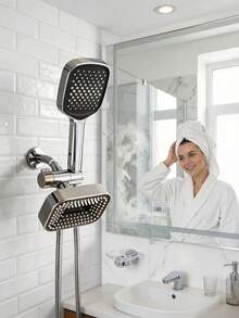4 Piece Shower Accessory Set, 6 Inch Overhead And Handheld Shower Kit With Hose And Diverter, High Flow Easy Installation Bathroom Fixture For Home Bath Use, Black And Silver Available - A - View 5