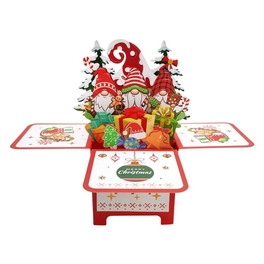 1PC Creative Christmas Gnome 3D Box Greeting Card Ornament With Gold Foil Craft Merry Christmas - A - View 1
