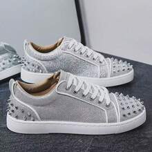 Men's Casual Sneakers With Studs And Rhinestones Retro Rock Style Platform Shoes For Men And Women CL Studded Shoes - 全黑 - 查看 5