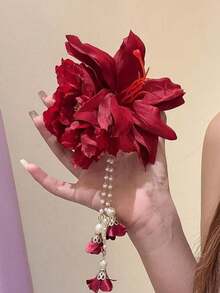 2026新款中式紅花流蘇蝴蝶髮夾女用（背面使用膠水黏貼） - 彩色 - 查看 9