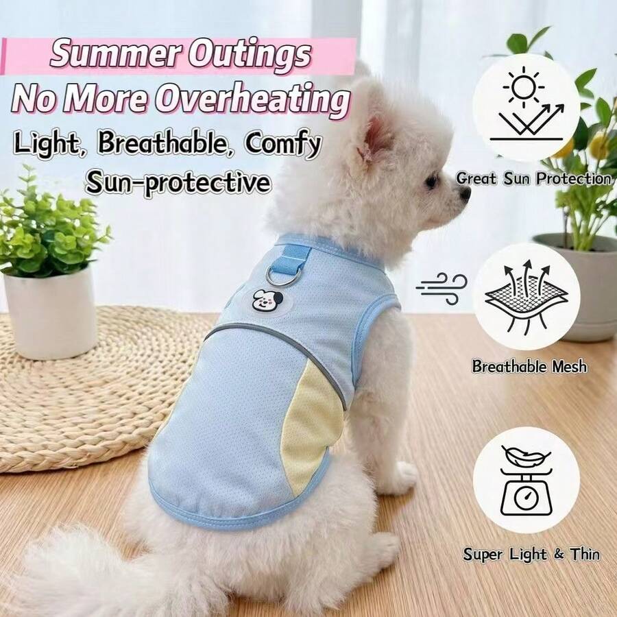 Breathable Mesh Pet Vest With Built‑In Leash Ring, Sun‑Protective Reflective Sleeveless Tank Top, Anti‑Shedding Pet Clothes For Small Medium Dogs Outdoor Walking