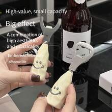 3pcs Cute Smiling Face Beer Bottle Opener, Plastic Handle With Ceramic-Like Finish, Upright Bottle Opener, Creative Stainless Steel Opener - Multicolor - View 10