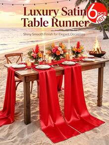 1-6 piezas Camino de mesa de satén rojo, Camino de mesa de seda suave, Faja para silla de 12 pulgadas x 108 pulgadas, Decoración de mesa de comedor y habitación, Perfecto para fiestas, bodas, banquetes, Navidad - Multicolor (12 x 108 pulgadas) - Ver 19