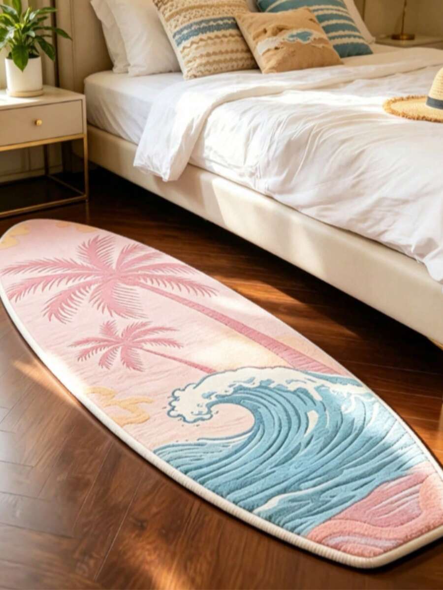 1 pieza Alfombra con forma de tabla de surf con rayas geométricas, alfombra de cama de cachemira sintética, alfombra decorativa, decoración de dormitorio, alfombra pequeña, alfombra, decoración del hogar, alfombra de sala de estar, alfombra pequeña de sala de estar, alfombra de dormitorio, decoración del hogar de sala de estar, alfombra de exterior, alfombra lavable - Multicolor 5 - Ver 1