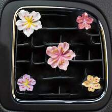 5pcs Random Color Resin Cherry Blossom Car Air Vent Clips, Car Interior Decoration Clips - 2 Large, 3 Small - View 7