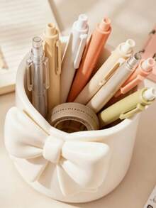 1pc Cute 3D Bow Pen Holder, Multi-Functional Desktop Storage Organizer, Can Hold Pencils, Makeup Brushes, Desktop Decoration Ornament, Home Office Student Stationery - Pen Holder - View 8