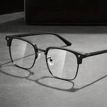 1 Pair Men's Fashion Black Glasses - Classic Square Frame, Clear Lenses, Durable Metal & PC Material, Fashion Half-Rim Design, Eye Protection Function, Daily Wear Glasses | Modern Half-Rim - Clear - View 7