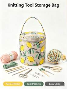 Printed Yarn Storage Tote Bag, Large Capacity Crochet Knitting Tool Storage Bag, Multi-Functional Sewing Supplies Organizer, Suitable For Home Sewing And Handicrafts, Keep Accessories Neat And Organized - Multicolor - View 4