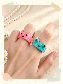 10/20 Buah Cincin Resin Hewan Kartun Campuran, Perhiasan Jari Warna-warni Lucu Hadiah untuk Anak Laki-laki dan Perempuan - Cincin resin bercorak hewan - View 7