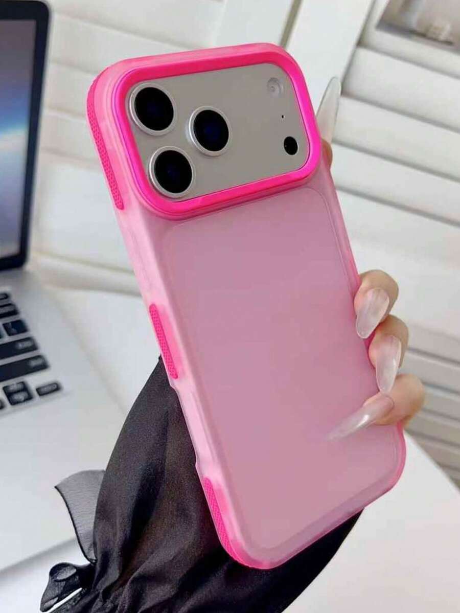 1件螢光色磨砂半透明手機殼，適用於 iPhone 17 16 15 14 13 12 11 Pro Max Plus Air，防摔設計，極簡風格馬卡龍色調，展現高級質感 - 玫紅色 - 查看 1