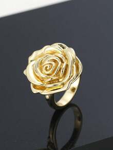1pc Exquisite Women's Rose Flower Ring Valentine's Day Gift, Festival Gift Retro Exaggerated Engagement Wedding Bride Flower Ring Jewelry - Ring - View 3