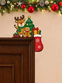 1pc Christmas Wooden Door Corner Decoration, Gingerbread Man & Reindeer Pattern Door Frame Corner Ornament, Multi-Functional Decorative Sign, Joyful Christmas Decor, Christmas Decoration, New Year Decoration, Christmas Home Decor, Christmas Hanging Ornament, Christmas Gift, Window Frame Decoration, Fireplace Decoration, Winter Party Small Gift, Xmas Decor, Christmas Decor, Merry Christmas - Moose - View 5