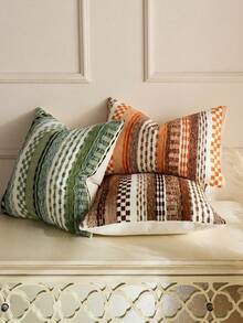 1pc/2pcs Brown (Insert Not Included) Multicolor Striped Pillow Case, Bohemian Farmhouse Chenille Cushion Cover, Pillowcase Lumbar Pillow Cover, Neutral Tone Pillowcase Suitable For Sofa, Bed, Bedroom, Dining Room, Party, Decoration, Spring, Autumn, Winter - Coffee Brown - View 6