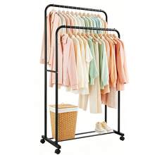 EFAN Mobile Clothes Rack Double Rod Design, Carbon Steel Freestanding Hanger With Wheels And Brakes For Home Bedroom Laundry Storage - Double Bar Clothes Rail With Wheels - View 1