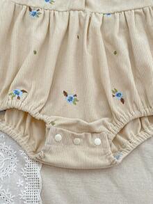 Spring/Autumn Baby Corduroy Long Sleeve Embroidered Lace Peter Pan Collar Romper For Girls - Apricot - View 6
