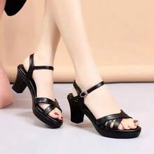 Women's Chunky Heel Sandals, Elegant Summer New Style Versatile Fashion High Heels - Black - View 3