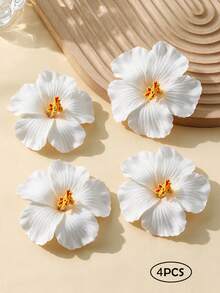 4/2pcs White Hibiscus Flower Hair Clips, Summer Beach Vacation Photo Hair Accessories, Side Hair Clips, Suitable For Daily Hair Styling And School Essentials - White - View 7