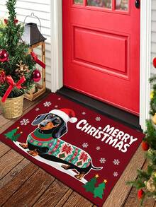 1 buah Keset Lantai Motif Anjing Dachshund dengan Topi Natal, Bahan Kasmir Imitasi yang Lembut dan Nyaman, Mudah Dibersihkan dan Dapat Dicuci dengan Mesin, Cocok untuk Kamar Mandi, Dapur, Lorong, Kamar Tidur, Pintu Masuk dan Area Lainnya, Dekorasi Rumah, Karpet Dekorasi Liburan Natal, Sempurna untuk Menciptakan Suasana Meriah di Rumah - A - View 1