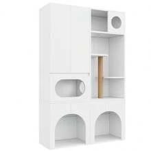 Cat Tree With Cat Mat, Cat Furniture, Pet Cabinet With Rattan Drawer, Pet Sideboard/TV Stand, No Cat Box, White, 120x50x65 - Tall Cabinet,140*45*195 cm - View 6