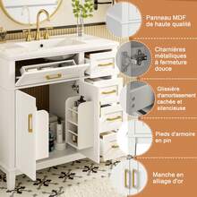 White Lacquered Bathroom Vanity Unit - Double Door Shelf - 90 X 46 X 87 Cm - 白色 - 查看 3