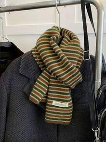 1pc Rainbow Striped Casual Polyester Knitted Scarf, Warm And Skin-Friendly For Autumn/Winter, Perfect Gift For Girlfriend Or Best Friend, Suitable For Outdoor Wear - Multicolor - View 10