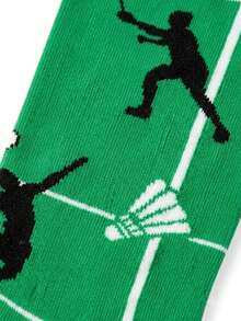 Men's 1 Pair Of Crew Sock, Badminton Sport Court Player Design Socks, Warm Soft Breathable, Gift For Men & Women, Halloween Christmas Fall Winter - Multicolor - View 3