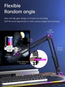 1 pieza Soporte de brazo de boom de micrófono condensador RGB con conector USB, adecuado para videoconferencias, canto, grabación en vivo - Blanco - Ver 11