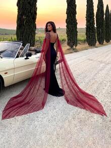 2 buah Aksesori Jala untuk Gaun Pesta dengan Hiasan Manik-manik Mutiara Warna Burgundy yang Dapat Dilepas, Cocok untuk Gaun Pesta - MultiWarna - View 2