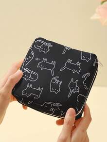 1pc Cat Pattern Sanitary Pad Storage Bag, Coin Purse, Storage Bag, Makeup Bag, Card Holder, Earphone Storage Bag, Can Hold Coins, Cards, Accessories, Keys, Multi-Functional Storage Bag - Multicolor - View 1