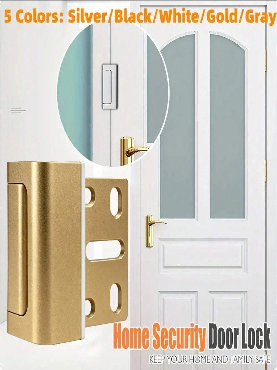 New Home Security Door Lock, Aluminum Alloy Anti-Theft Door Lock, Child Safety Door Reinforcement Lock With 3-Inch Door Stopper - Door Stop - View 1