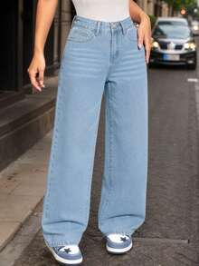 Teen Girl Light Blue Casual Straight Leg Denim Jeans - Baby Blue - View 1
