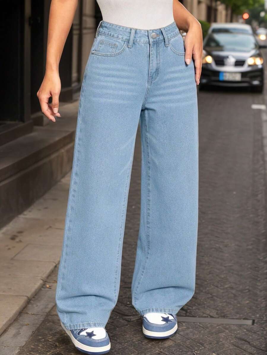 Teen Girl Light Blue Casual Straight Leg Denim Jeans - Baby Blue - View 1