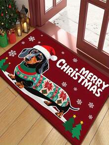 1 buah Keset Lantai Motif Anjing Dachshund dengan Topi Natal, Bahan Kasmir Imitasi yang Lembut dan Nyaman, Mudah Dibersihkan dan Dapat Dicuci dengan Mesin, Cocok untuk Kamar Mandi, Dapur, Lorong, Kamar Tidur, Pintu Masuk dan Area Lainnya, Dekorasi Rumah, Karpet Dekorasi Liburan Natal, Sempurna untuk Menciptakan Suasana Meriah di Rumah - A - View 2