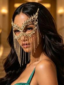 Multilayer Tassel Rhinestone Mask, Glamorous Jewelry Accessory For Women At Banquet And Ball - Gold - View 4