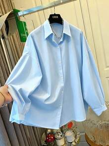 Women's Loose Fit Shirt With Back Tie, Suitable For Commuting, Casual Versatile; Outdoor Beach; Vacation - Baby Blue - View 2