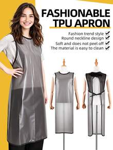 Transparent Waterproof Hair Salon Apron, PEVA Sleeveless Hairdressing Cape, Suitable For Haircutting, Dyeing, Styling, With Black Trim, Neck Protection Design, Suitable For Hairstylists And Home DIY, Unisex - Multicolor - View 1