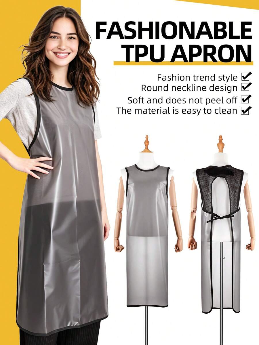 Transparent Waterproof Hair Salon Apron, PEVA Sleeveless Hairdressing Cape, Suitable For Haircutting, Dyeing, Styling, With Black Trim, Neck Protection Design, Suitable For Hairstylists And Home DIY, Unisex - Multicolor - View 1