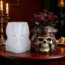 Molde de silicona de resina, molde de silicona de calavera pirata, adecuado para cemento DIY, yeso, molde de maceta de resina, maceta multifuncional para suculentas, molde de silicona para taza de vela de aromaterapia, molde de adorno de decoración de escritorio, material de silicona de fácil liberación, contenedor de arreglo de flores secas para el hogar, molde de regalo DIY hecho a mano, reutilizable - Multicolor - Ver 9