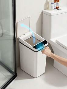 Automatic Sensor Trash Can With Lid, Touchless Narrow Small Waste Bin, Smart Slim Plastic Trash Can, Suitable For Kitchen, Bathroom, Office, RV, Bedroom, Living Room, White - White - View 5