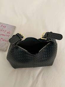 High-End Black Woven Texture Women's Tote Bag, Large Capacity, Adjustable Shoulder Strap, Shoulder, Commute, Large Size - Black - View 8